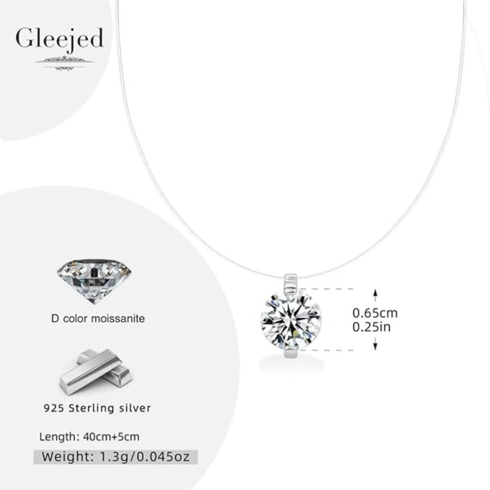 Moissanite Floating Necklace 1CT 925 Sterling Silver 16"+2" NWT - Picture 4 of 8